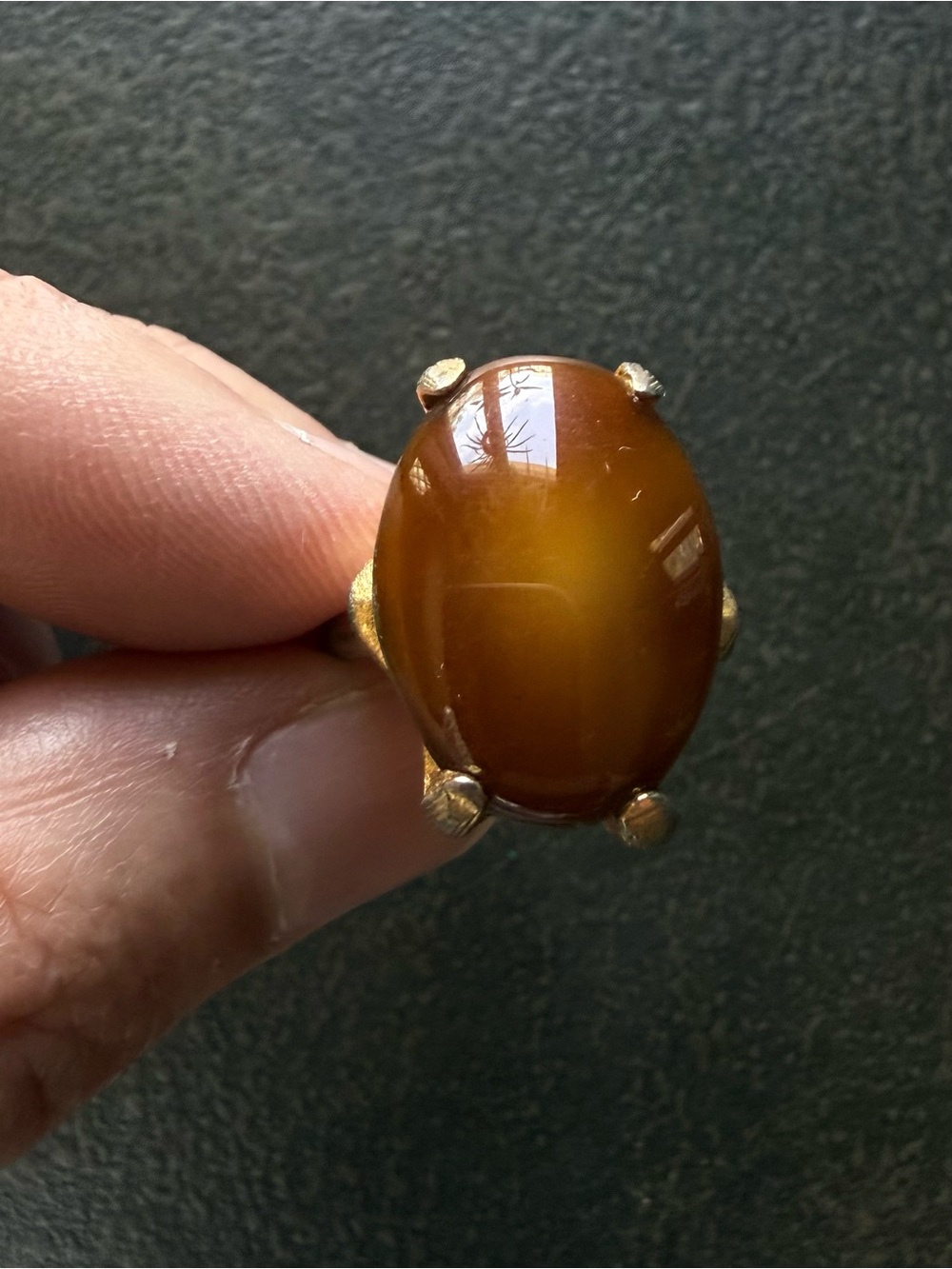 Vintage Caramel Brown Stone Oval Cocktail Ring Mid Century 6.5